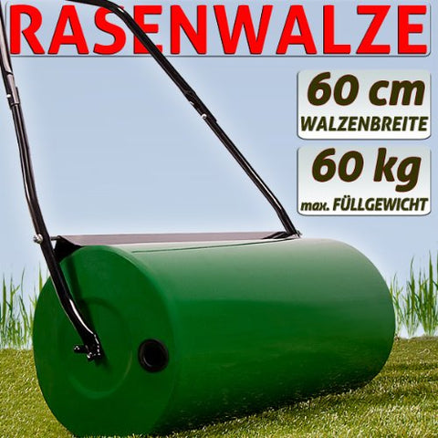 ONBEST Profi Rasenwalze – 60 Liter – befüllbar mit Sand oder Wasser – Walze aus robustem Stahl – inkl. Premium Ablassschraube & Schmutzabweiser – perfekt fürs Rasen sähen